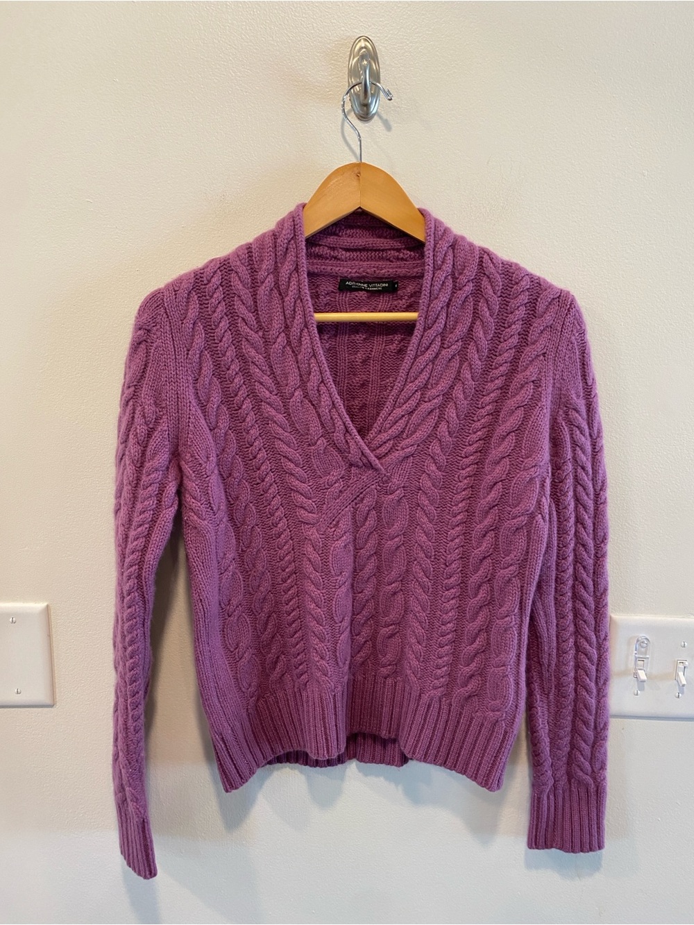 Adrienne vittadini cashmere Cableknit sweater shawl neck sz medium quiet luxury